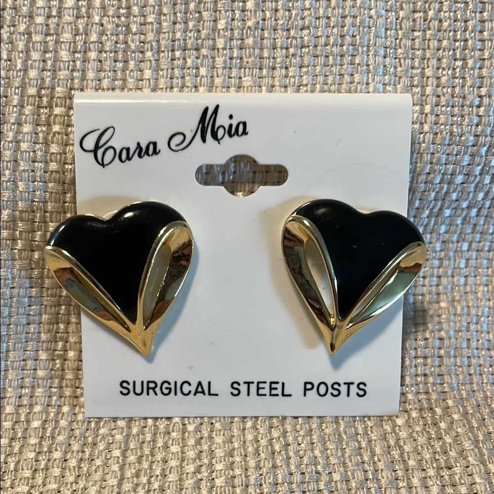 Black and Gold Heart Earrings